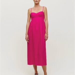 Reformation Odette Linen Strappy Dress in Corvette Pink